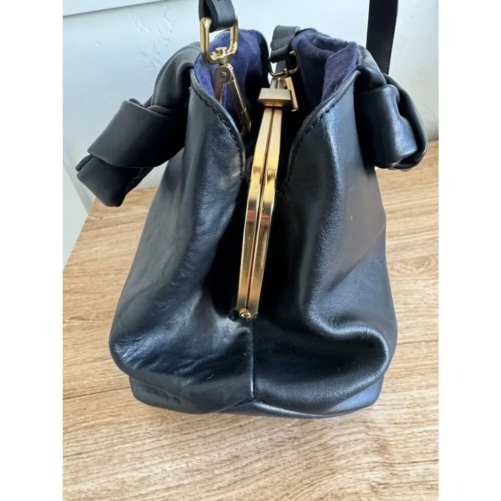 LIA NUMA Black Leather Tote Handbag Satchel Classic Shoulder Bag Made in Italy